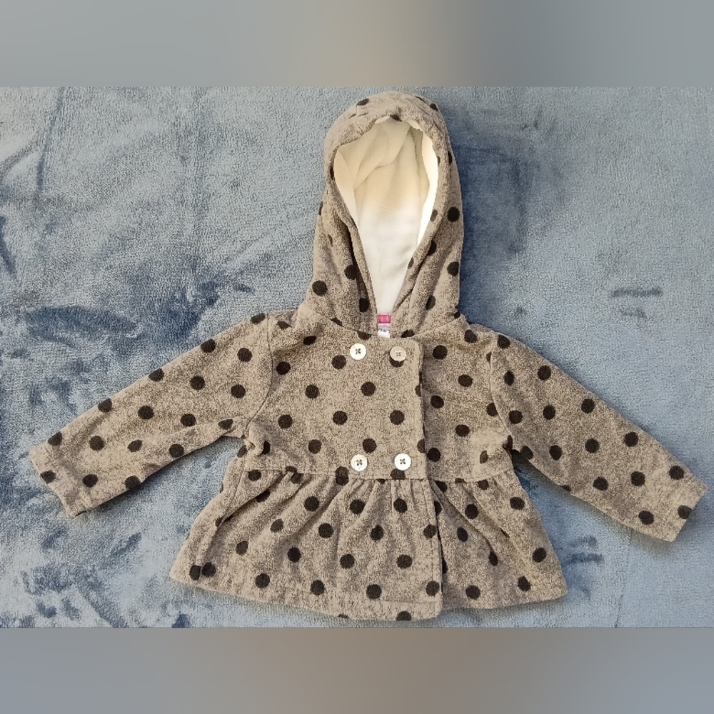 Carter's Grey Black Polka Dot Hooded Fleece Jacket 6M
